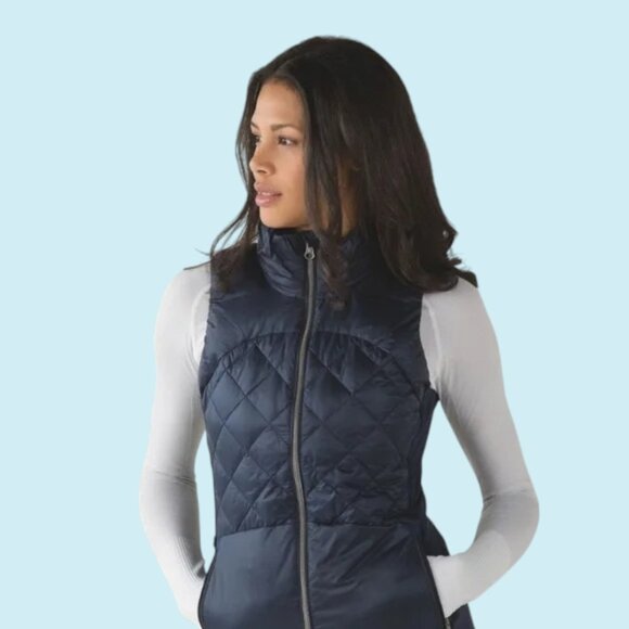 Lululemon Athletica Vest Women's 4 Blue Down For A Run Full Zip Goose Feathers - Picture 2 of 15